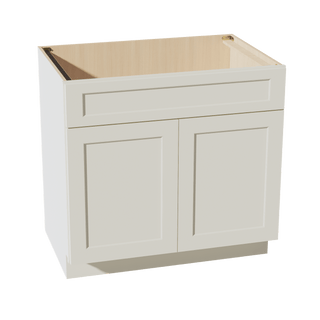 TW - SB36: Creamy White Shaker 36" 2 Doors 1 False Drawer Sink Base Cabinet - homecabinets