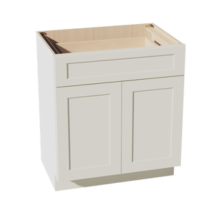 TW - VB3021: Creamy White Shaker 30"W x 34 - 1/2"H x 21"D 2 Doors & 1 Drawer Double Door Vanity Base Cabinets - homecabinets