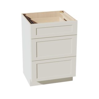 TW - VDB2421: Creamy White Shaker 24"W x 34 - 1/2"H x 21"D 3 Drawers Vanity Base Cabinets - homecabinets