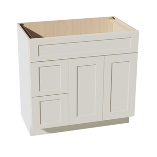 TW - VSD3621L: Creamy White Shaker 36"W x 34 - 1/2"H x 21"D 2 Doors & 2 Left Drawers Offset Vanity Sink Base Cabinets - homecabinets