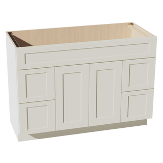 TW - VSD4821: Creamy White Shaker 48"W x 34 - 1/2"H x 21"D 2 Doors, 4 Drawers & 1 False Drawer Centered Vanity Sink Base Cabinets - homecabinets