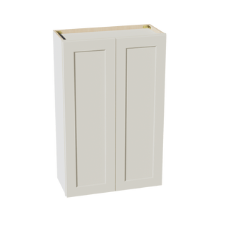 TW - W2742: Creamy White Shaker 27"W x 42"H 2 Doors & 3 Shelves Standard Wall Cabinet - homecabinets