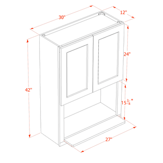 TW - WM3042: Creamy White Shaker 30"W x 42"H 2 Door & 1 Shelf Wall Built - in Microwave Cabinets - homecabinets