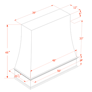 TW - WRH4848: Creamy White Shaker 48"W x 48"H Wood Wall Mounted Range Hoods - homecabinets