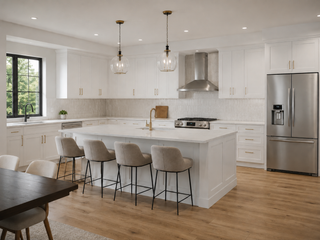 Frost White Shaker installed kitchen scene - HomeCabinets