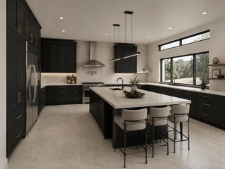 Iron Black Shaker installed kitchen scene - HomeCabinets