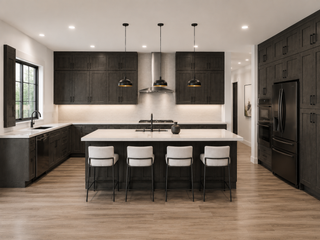 Smokey Ash Shaker installed kitchen scene - HomeCabinets