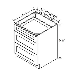 DSG-3DB15: Double Smokey Gray Shaker 15" 3 Drawers Base Cabinet