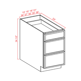SAG-3DB33: Slim Aston Green Shaker 33" 3 Drawers Base Cabinet