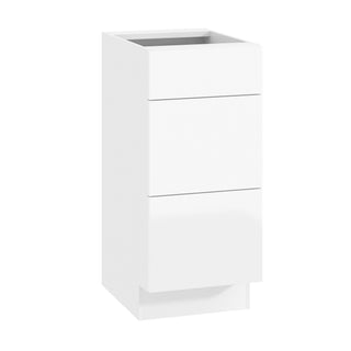 Frameless High-Glossy White - 15"W Vanity Drawer Base Cabinet