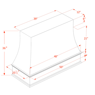 Slim Mocha Brown - 48"W × 36"H Wood Range Hoods Wall Cabinet