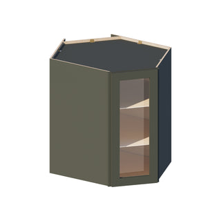 Aston Green - 24"W × 36"H Glass-Door Diagonal Corner Wall Cabinet