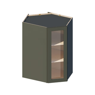Aston Green - 24"W × 42"H Glass-Door Diagonal Corner Wall Cabinet