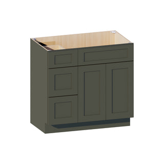 Aston Green - 36"W Offset-Sink Vanity Combo Cabinet (Drawer on Left)