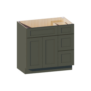 Aston Green - 36"W Offset-Sink Vanity Combo Cabinet (Drawer on Right)