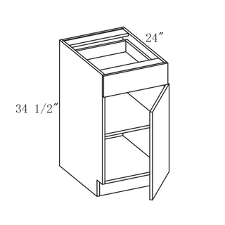 PRM-B18: Prime Mist White Frameless Shaker 18" 1 Drawer 1 Door Standard Base Cabinet
