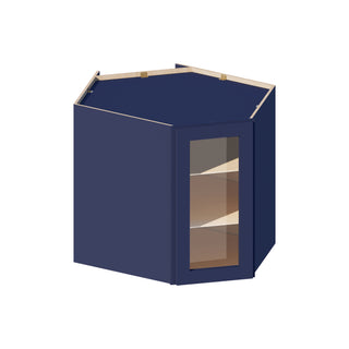 Navy Blue - 24"W × 30"H Glass-Door Diagonal Corner Wall Cabinet