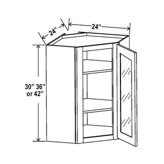 AG-DCW2430(GD): Aston Green Shaker 24"W x 30"H 1 Door & 2 Shelves (Glass Door) Diagonal Corner Wall Cabinet