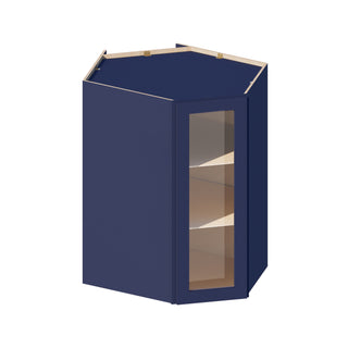 Navy Blue - 24"W × 42"H Glass-Door Diagonal Corner Wall Cabinet