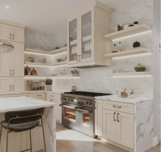 Double Dove White - 33"W Offset - Sink Vanity Combo Cabinet (Drawer on Left) - homecabinets