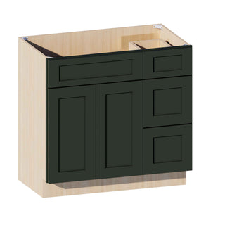 Aston Green - 36"W Offset-Sink Vanity Combo Cabinet (Drawer on Right)