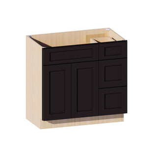 Iron Black - 36"W Offset-Sink Vanity Combo Cabinet (Drawer on Right)