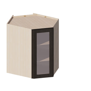 Smokey Ash - 24"W × 36"H Glass-Door Diagonal Corner Wall Cabinet