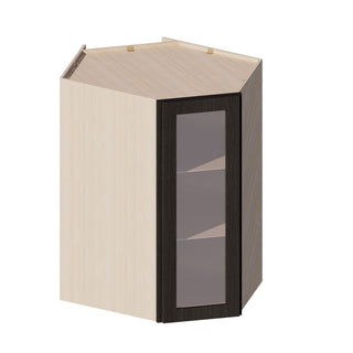 Smokey Ash - 24"W × 42"H Glass-Door Diagonal Corner Wall Cabinet