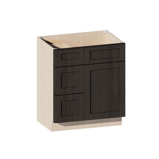 Smokey Ash - 30"W Offset-Sink Vanity Combo Cabinet (Drawer on Left)