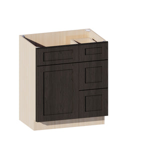 Smokey Ash - 30"W Offset-Sink Vanity Combo Cabinet (Drawer on Right)