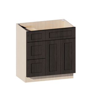 Smokey Ash - 33"W Offset-Sink Vanity Combo Cabinet (Drawer on Left)