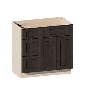 Smokey Ash - 36"W Offset-Sink Vanity Combo Cabinet (Drawer on Left)