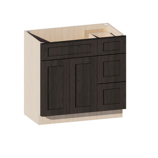 Smokey Ash - 36"W Offset-Sink Vanity Combo Cabinet (Drawer on Right)