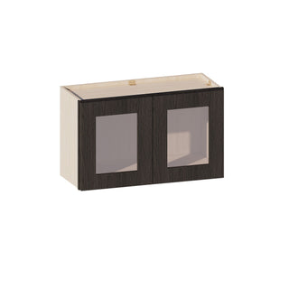 Smokey Ash - 30"W × 18"H Glass-Door Wall Cabinet