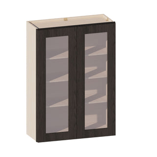 Smokey Ash - 30"W × 42"H Glass-Door Wall Cabinet