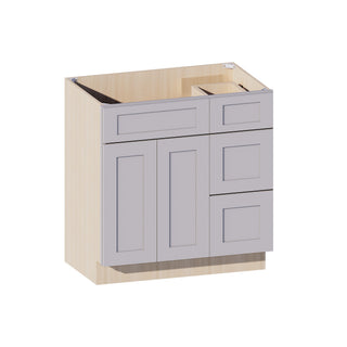 Lunar Gray - 33"W Offset-Sink Vanity Combo Cabinet (Drawer on Right)