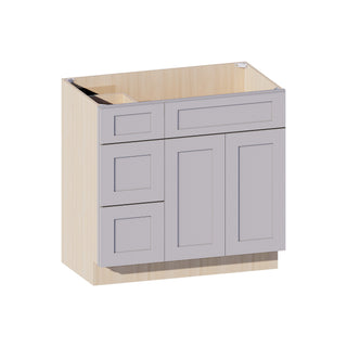 Lunar Gray - 36"W Offset-Sink Vanity Combo Cabinet (Drawer on Left)