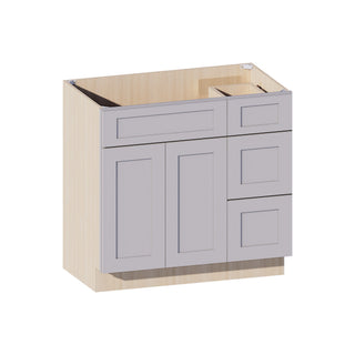 Lunar Gray - 36"W Offset-Sink Vanity Combo Cabinet (Drawer on Right)