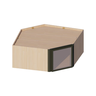 Slim Aston Green - 24"W × 15"H Glass-Door Diagonal Corner Wall Cabinet