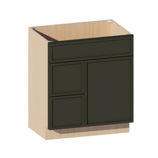 Slim Aston Green - 30"W Offset-Sink Vanity Combo Cabinet (Drawer on Left)