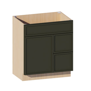 Slim Aston Green - 30"W Offset-Sink Vanity Combo Cabinet (Drawer on Right)