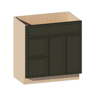 Slim Aston Green - 33"W Offset-Sink Vanity Combo Cabinet (Drawer on Left)