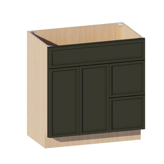 Slim Aston Green - 33"W Offset-Sink Vanity Combo Cabinet (Drawer on Right)