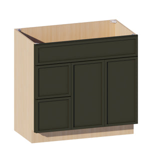 Slim Aston Green - 36"W Offset-Sink Vanity Combo Cabinet (Drawer on Left)