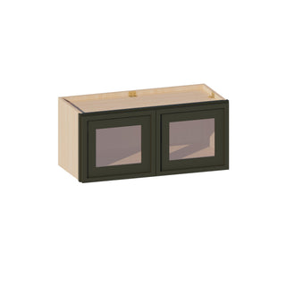 Slim Aston Green - 27"W × 12"H Glass-Door Wall Cabinet