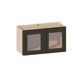 Slim Aston Green - 27"W × 15"H Glass-Door Wall Cabinet