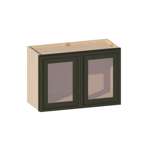 Slim Aston Green - 27"W × 18"H Glass-Door Wall Cabinet