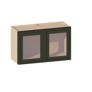 Slim Aston Green - 30"W × 18"H Glass-Door Wall Cabinet