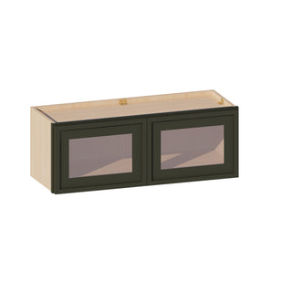 Slim Aston Green - 33"W × 12"H Glass-Door Wall Cabinet