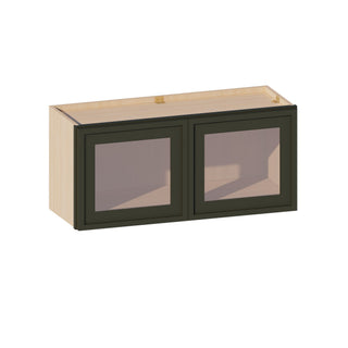 Slim Aston Green - 33"W × 15"H Glass-Door Wall Cabinet